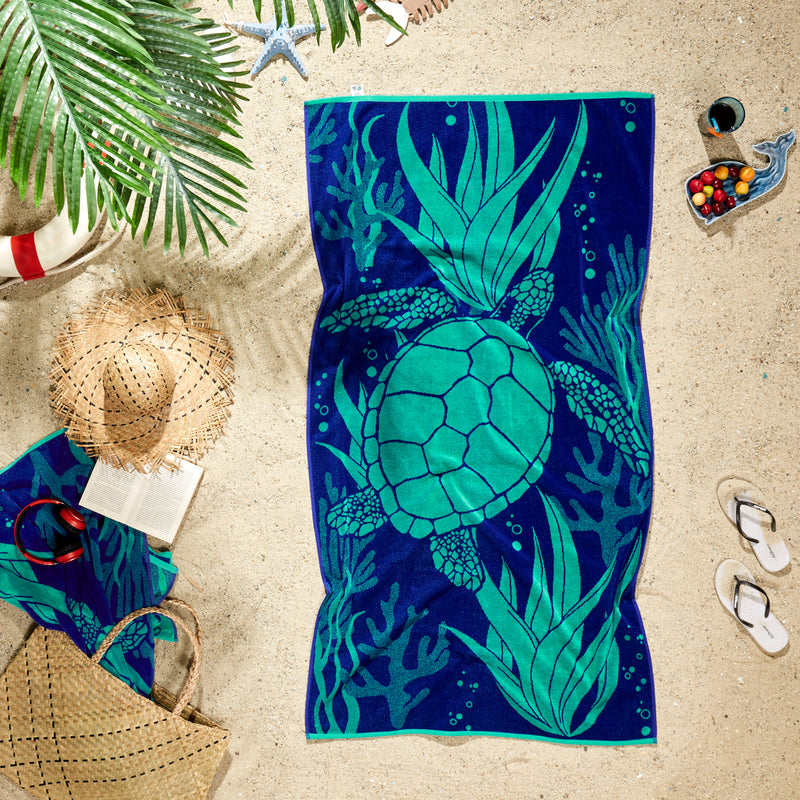Sea Turtle Design Beach Towel - 100% Turkish Cotton & Sand-Free