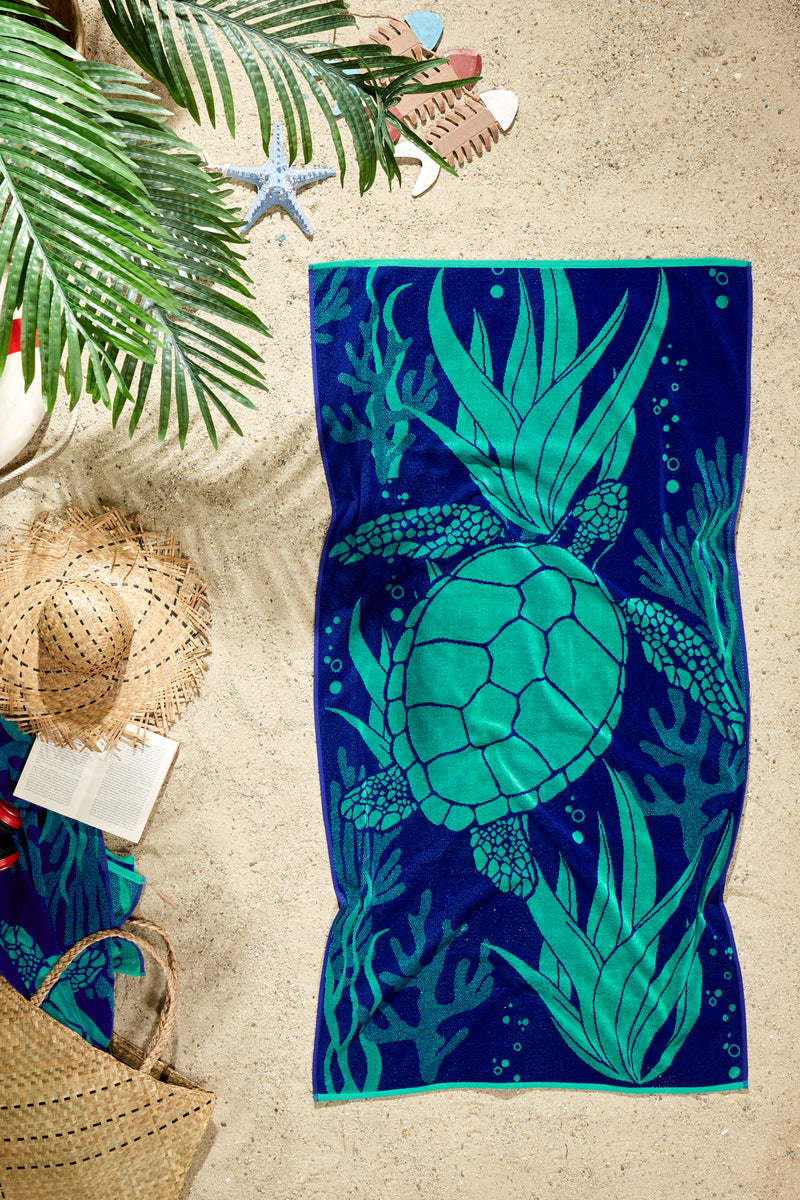Sea Turtle Design Beach Towel - 100% Turkish Cotton & Sand-Free