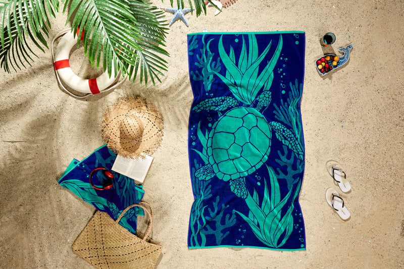 Sea Turtle Design Beach Towel - 100% Turkish Cotton & Sand-Free