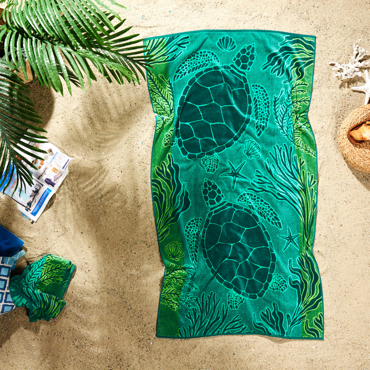 Sea Life Design Beach Towel - 500GSM 100% Turkish Cotton & Sand-Free