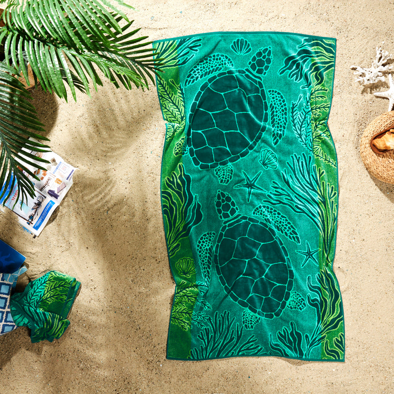 Sea Life Design Beach Towel - 500GSM 100% Turkish Cotton & Sand-Free