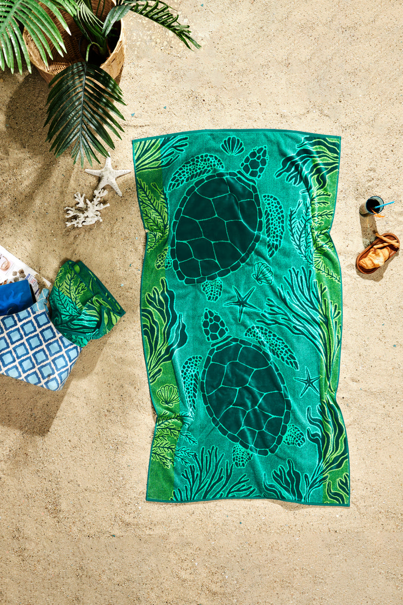Sea Life Design Beach Towel - 500GSM 100% Turkish Cotton & Sand-Free