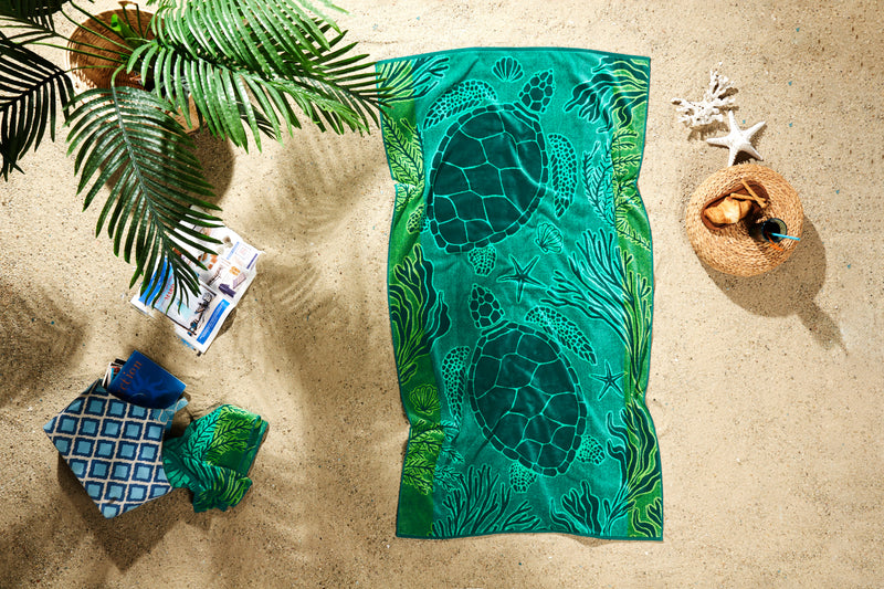 Sea Life Design Beach Towel - 500GSM 100% Turkish Cotton & Sand-Free