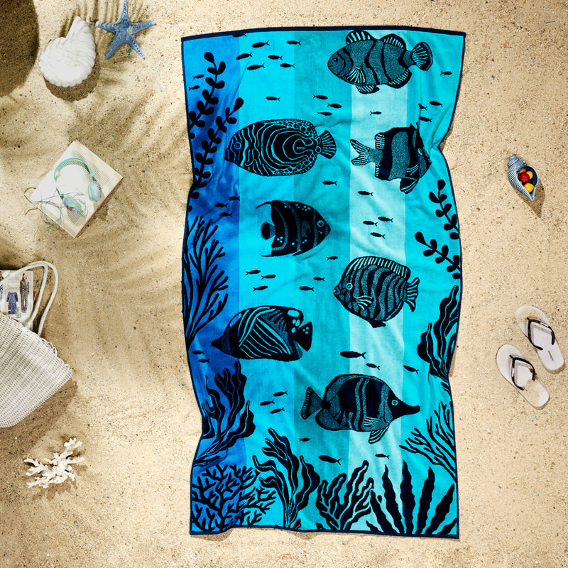 Sea Life Design Beach Towel - 500GSM 100% Turkish Cotton & Sand-Free