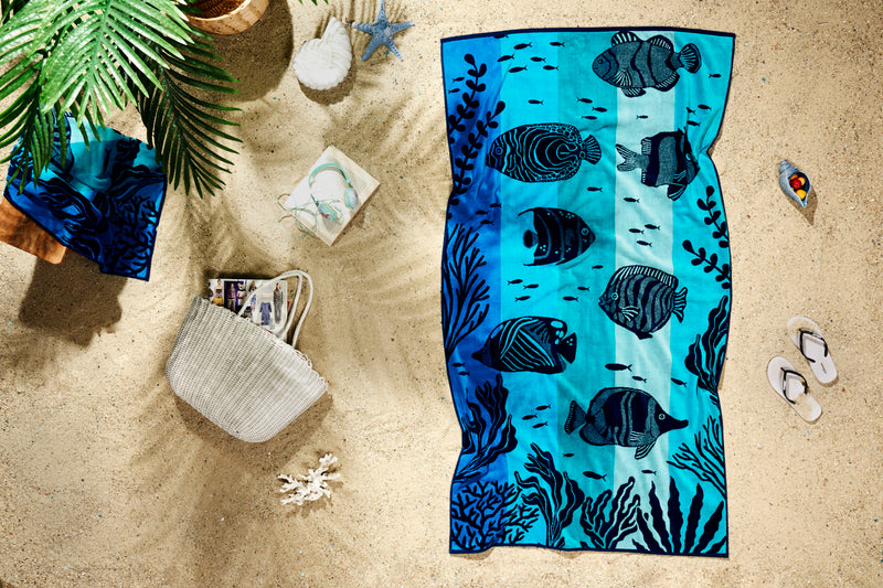 Sea Life Design Beach Towel - 500GSM 100% Turkish Cotton & Sand-Free