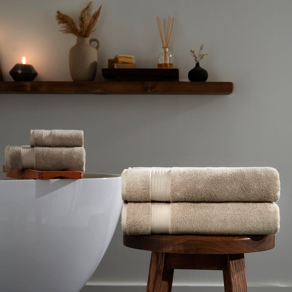 Sarry 2-Piece Bath Towel Set - 30x60" 550 GSM Turkish Cotton, Seahorse Beige