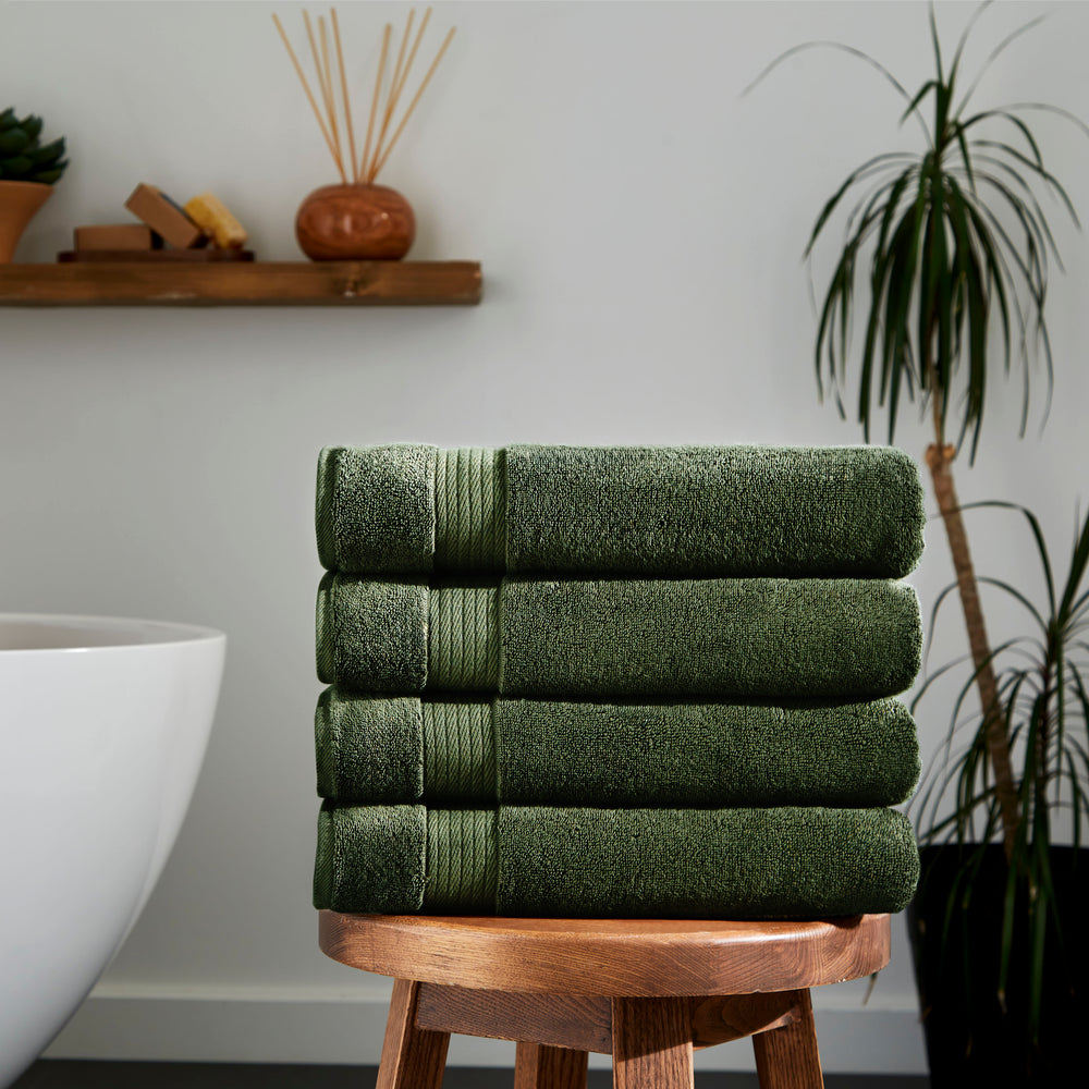 Sarry 4-Piece Bath Towel Set - 30x60” 550 GSM Luxury Turkish Cotton, Fern Green
