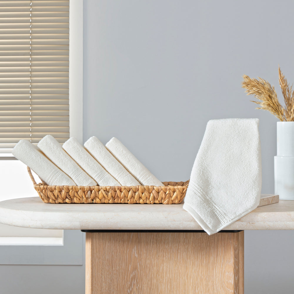 Werty 6-Piece Washcloth Set - 13x13” 100% Turkish Cotton, Ivory