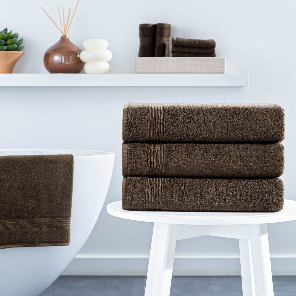 Werty 4-Piece Bath Towel Set - 27x54" 100% Turkish Cotton, Chocolate Brown