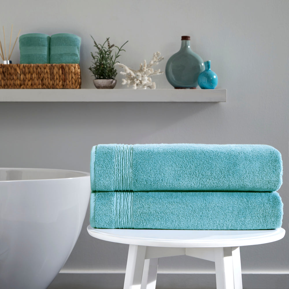 Werty 2-Piece Bath Sheet Set - 35x70” Oversized Luxury Turkish Cotton, Milky Blue