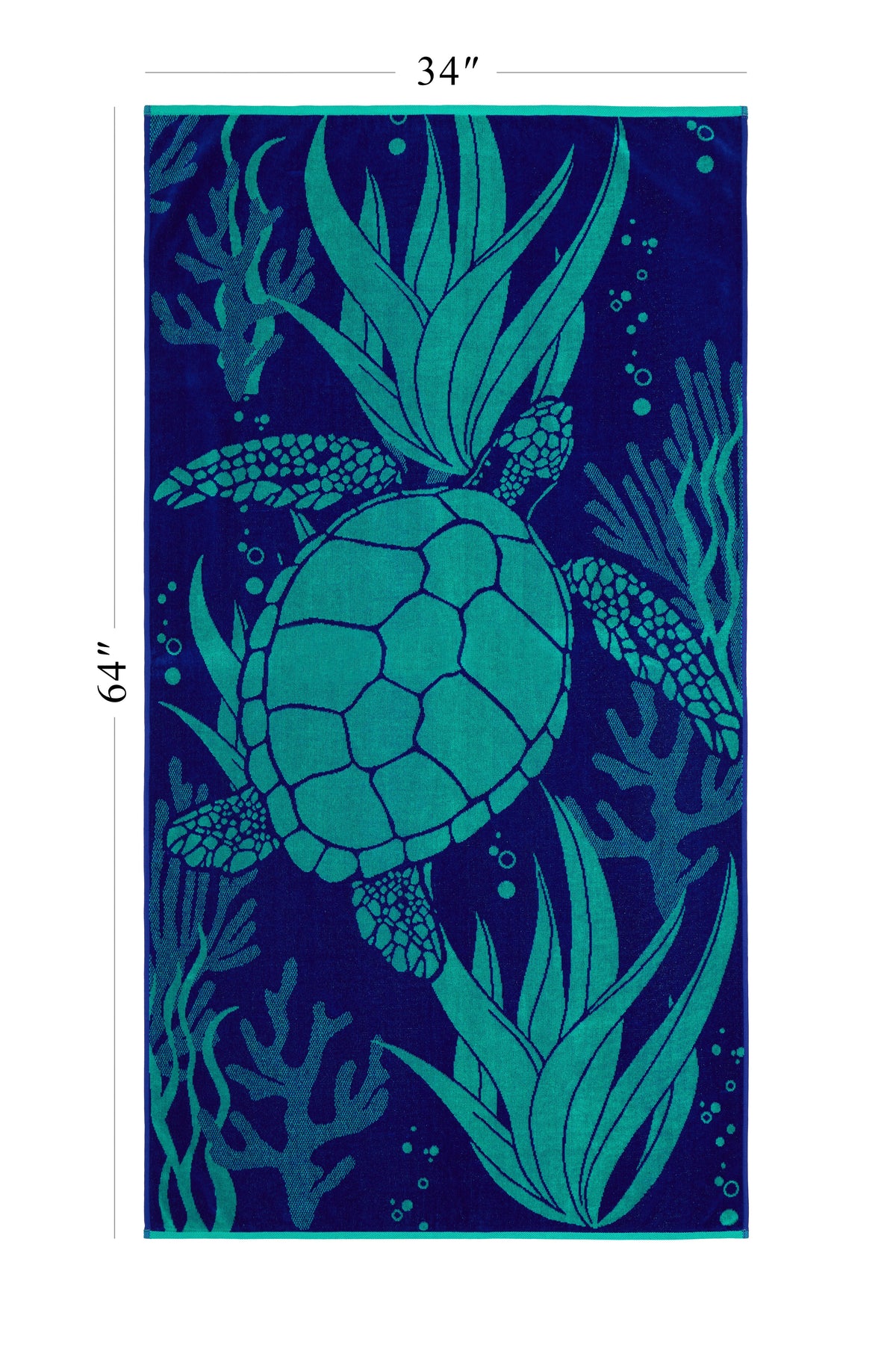 Sea Turtle Haven Beach Towel Dimensions - Large 34x64 Inch Oversized Towel Size Chart